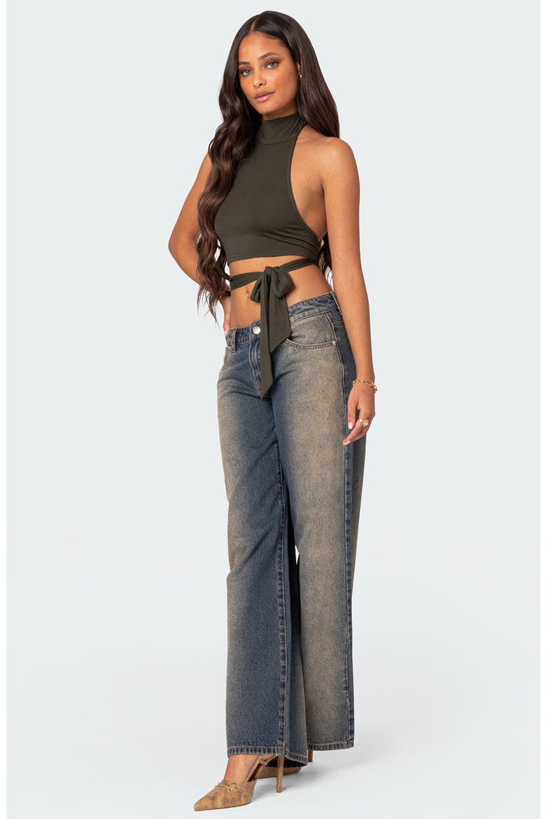 Hamlin Wrap Tie Halter Neck Crop Top, Alternate, color, OLIVE