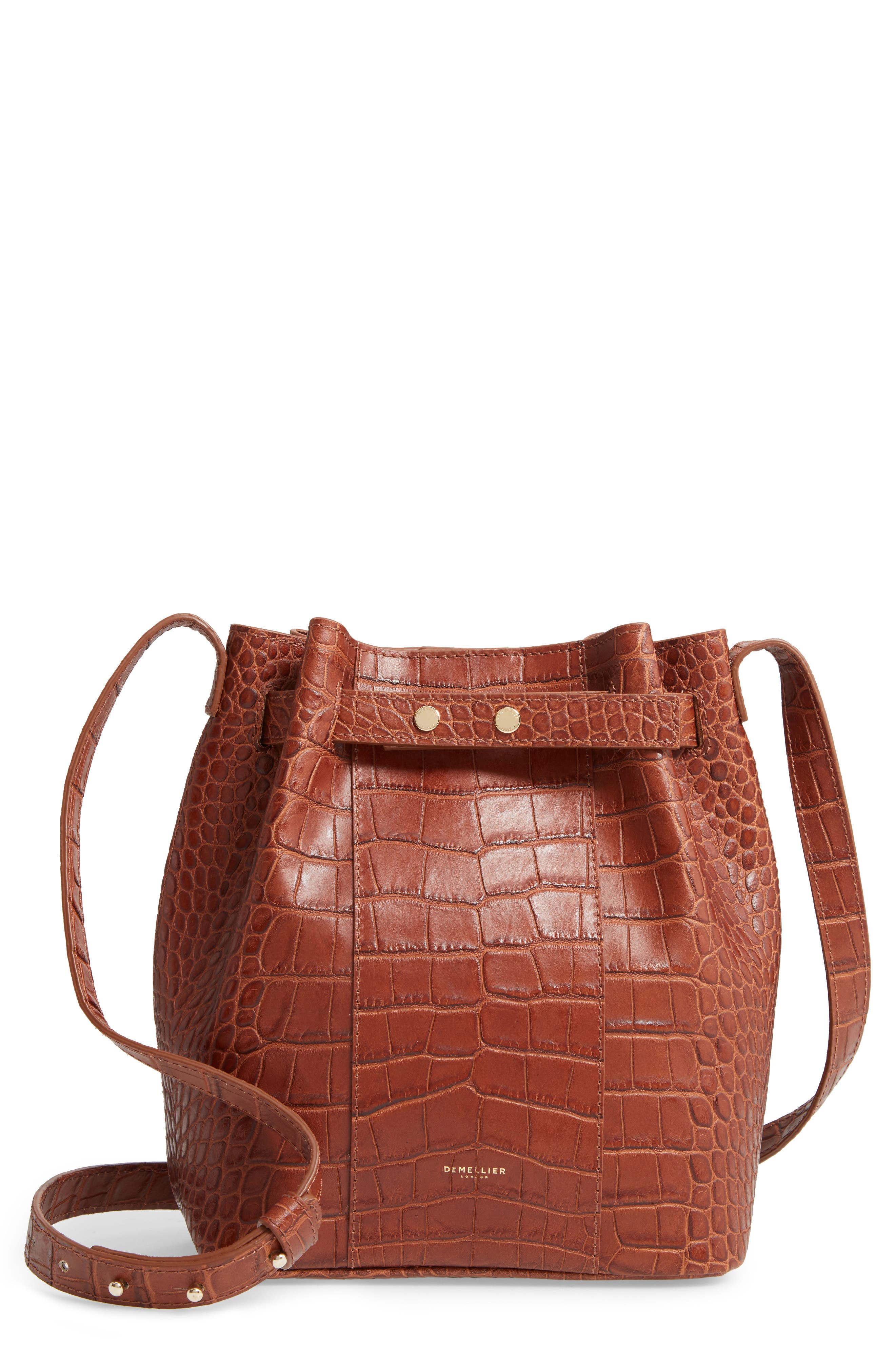 DeMellier Naples Leather Shoulder Bag, Main, color, Cognac Mock Croc