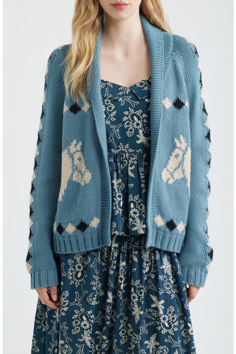 Stable Lodge Jacquard Cardigan, Main, color, BLUE BELL