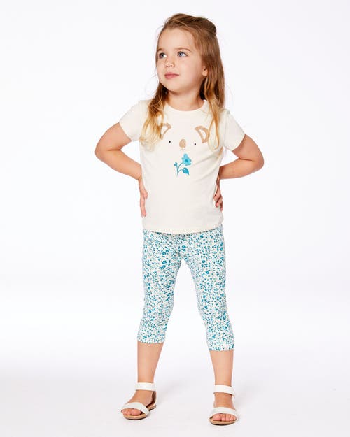 Deux Par Deux Little Girl's Printed Organic Cotton Legging Small Turquoise Flowers In Small Turquoise Flowers