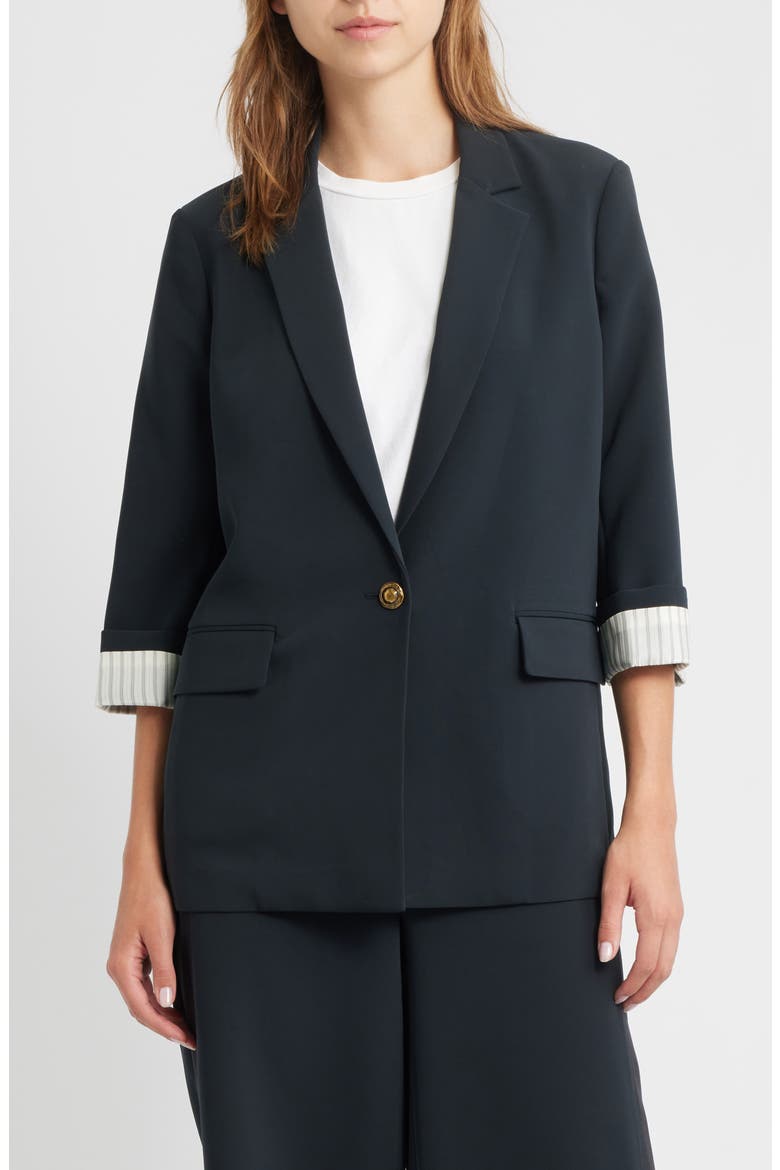 Jennie Elbow Sleeve Crepe Blazer, Alternate, color, BLACK
