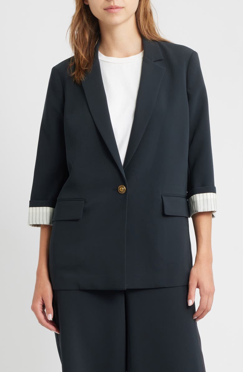 rag & bone Jennie Elbow Sleeve Crepe Blazer, Alternate, color, Black