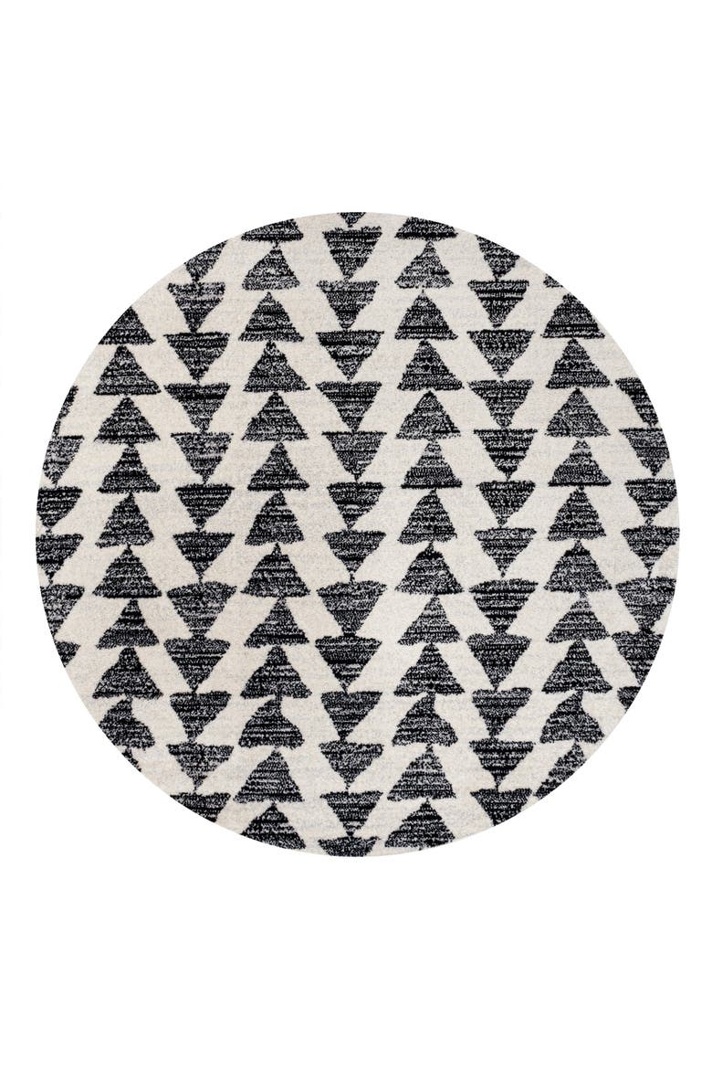 Aisha Moroccan Triangle Geometric Round Area Rug, Main, color, Cream/Black