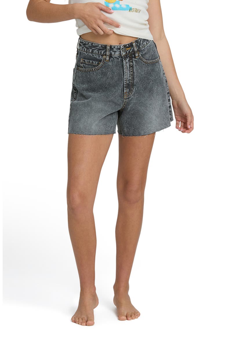 Riley Raw Hem High Waist Denim Shorts, Main, color, BLACK WATER