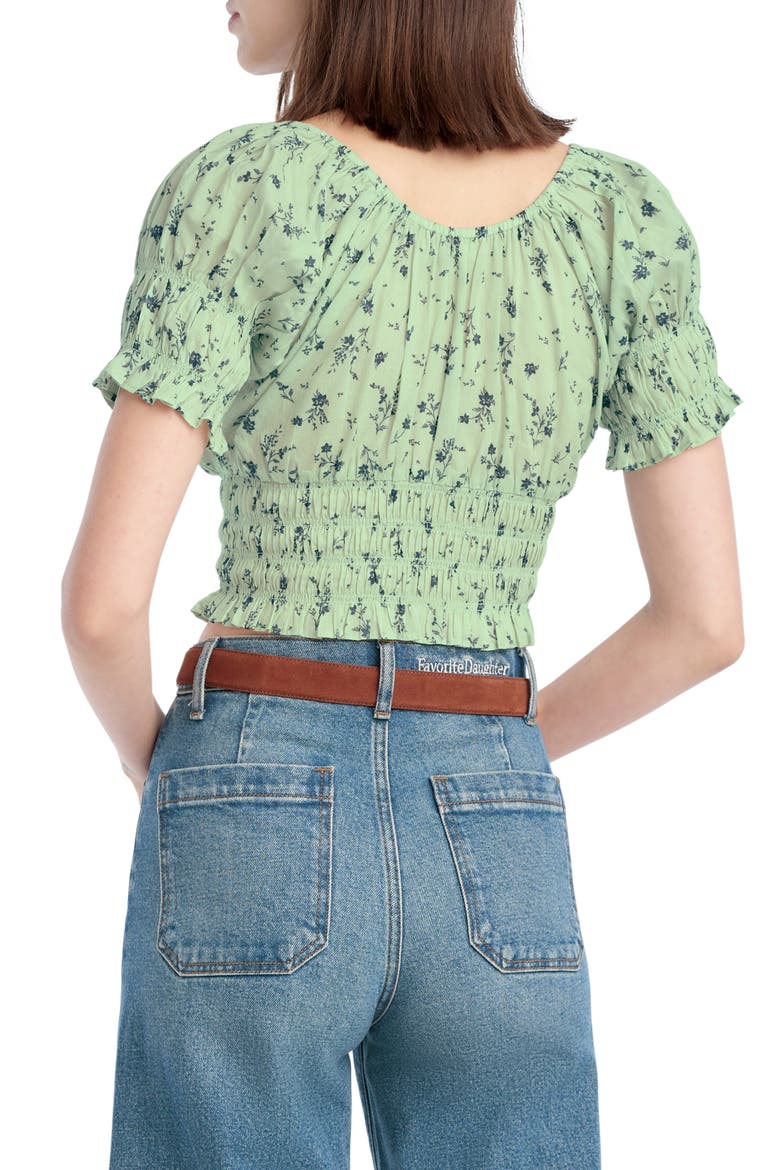 The Swoon Ruffle Trim Smocked Crop Top, Alternate, color, DITSY FLORAL