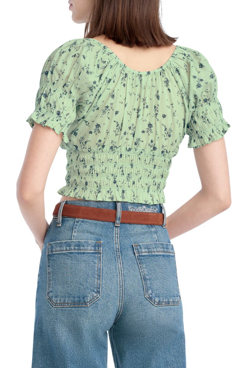 Favorite Daughter The Swoon Ruffle Trim Smocked Crop Top, Alternate, color, Ditsy Floral