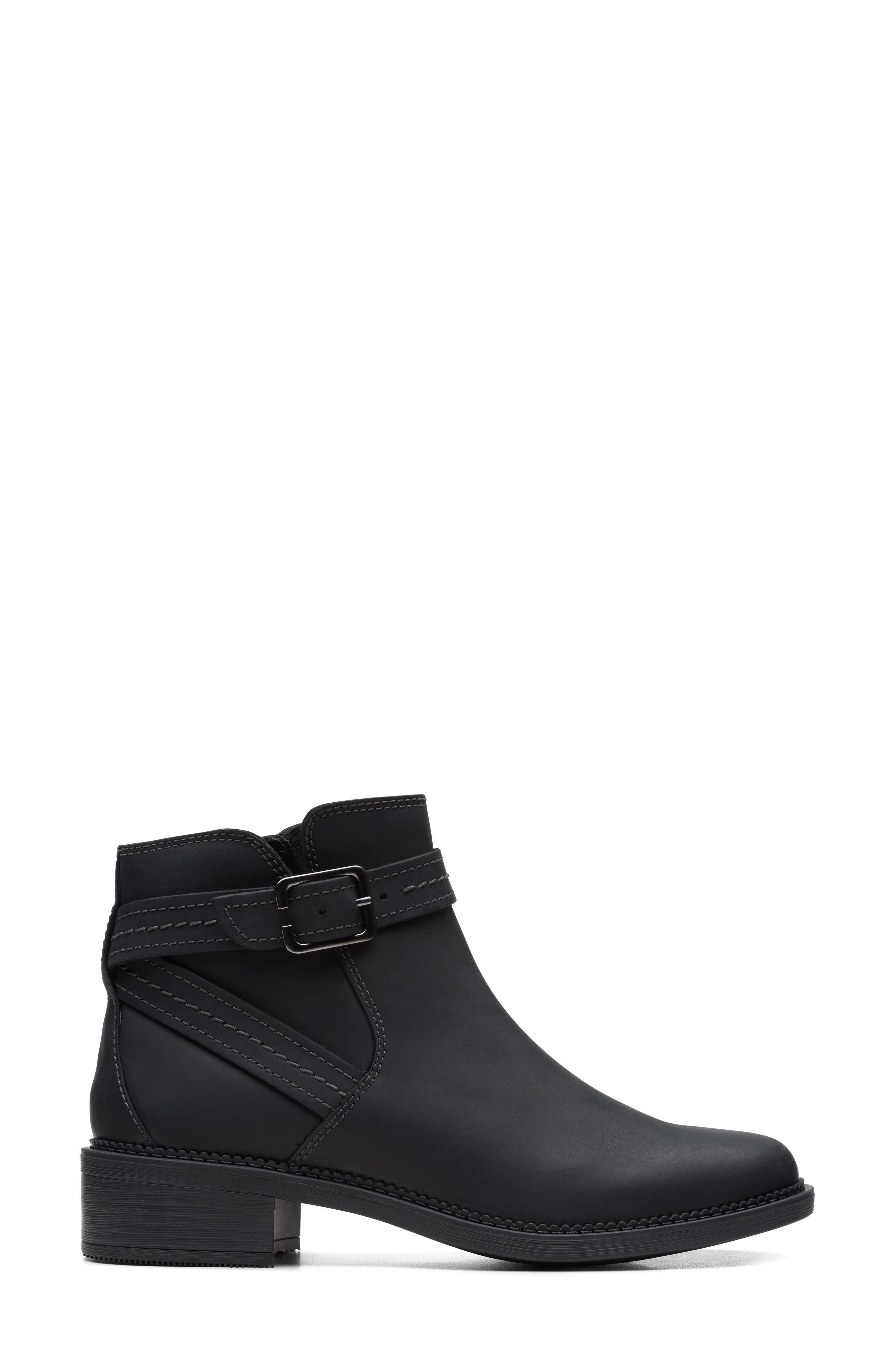 Clarks<sup>®</sup> Maye Buckle Strap Boot, Alternate, color, Black Leather