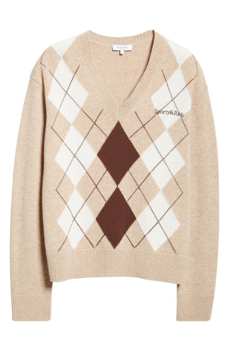Sporty & Rich Argyle Cashmere & Wool Sweater, Alternate, color,