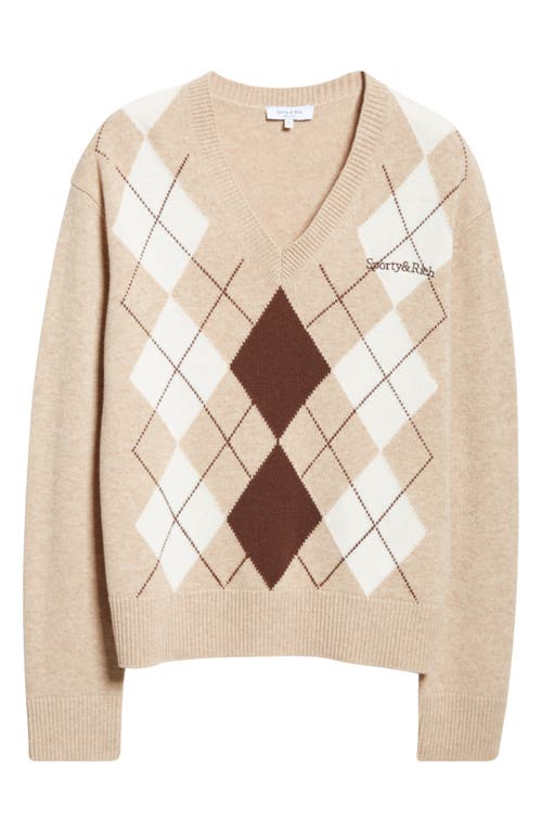 Sporty And Rich Sporty & Rich Argyle Cashmere & Wool Sweater In Cream