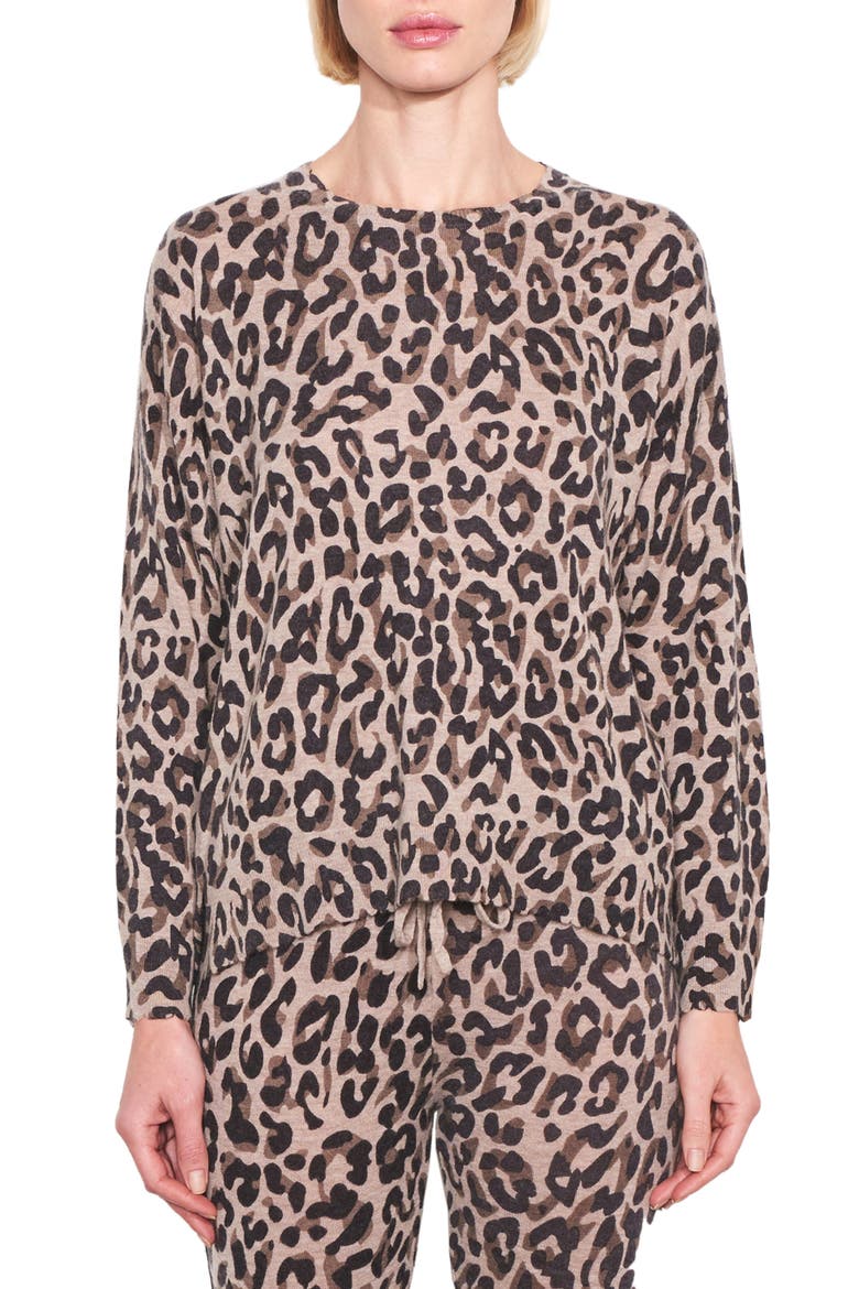 Leopard Print Crewneck Sweater, Main, color, OATMEAL