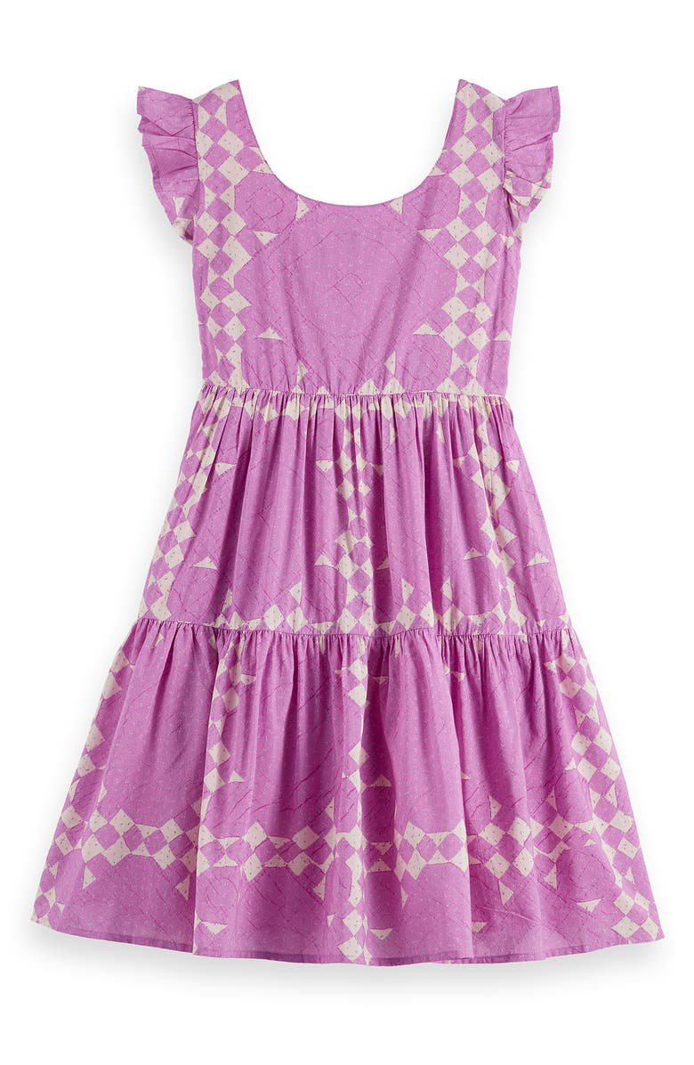 Scotch & Soda Kids' Patchwork Print Cotton & Modal Tiered Dress, Alternate, color, Heirloom Quilt Pink