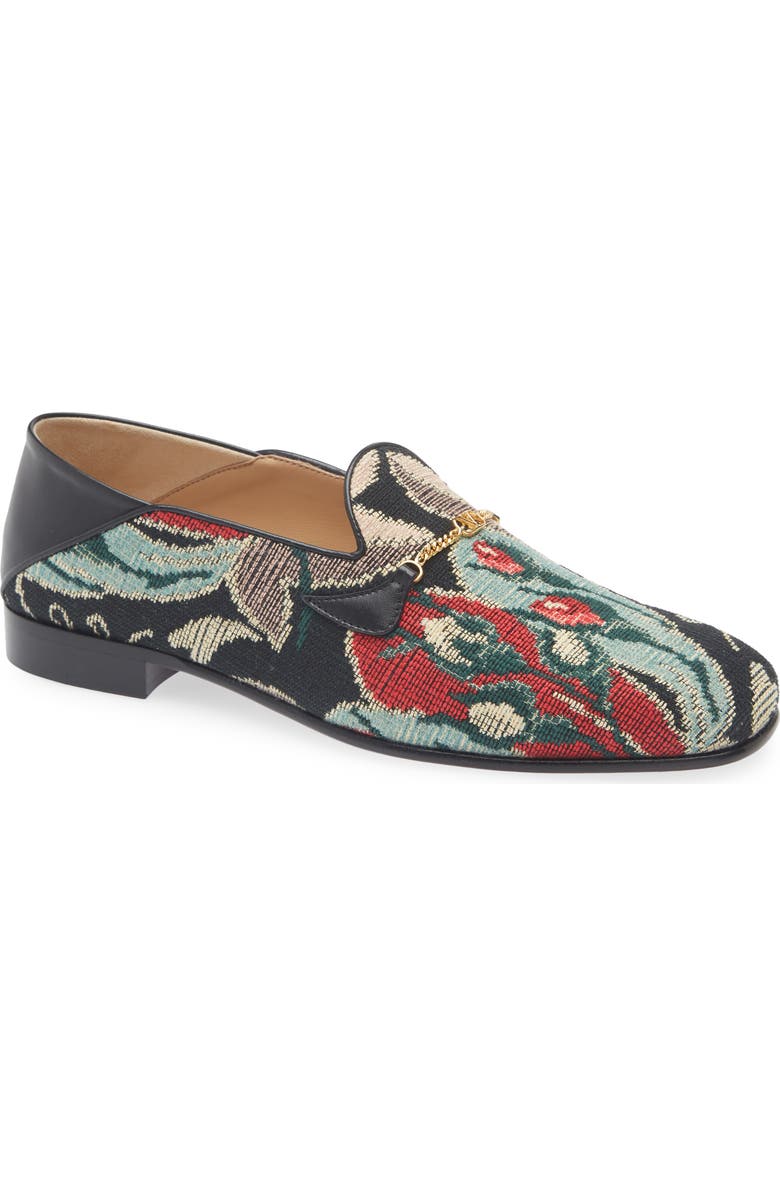 Valentino Garavani Floral Jacquard Bit Loafer, Main, color, Black Multi