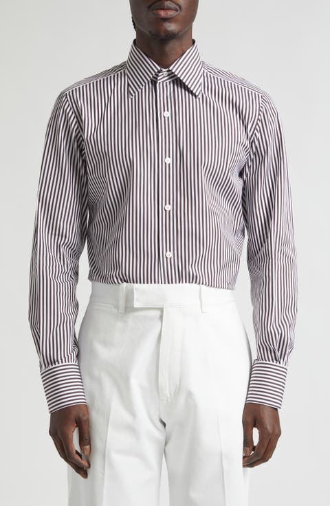Slim Fit Ladder Stripe Button-Up Shirt