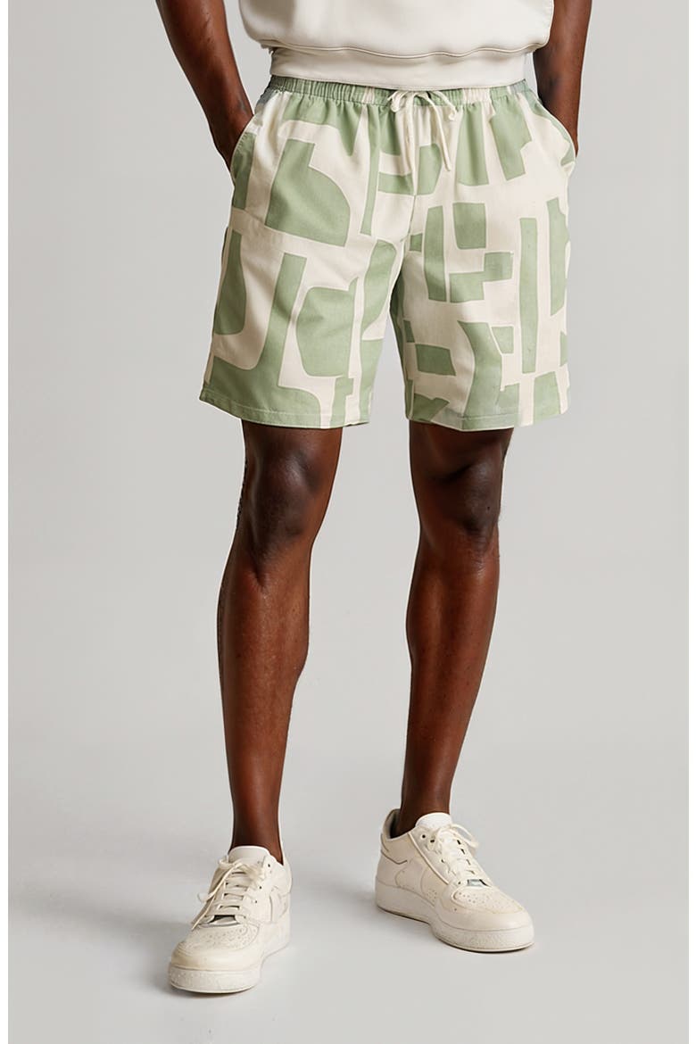 Geometric Print Swim Trunks, Main, color, WHITE/ LIGHT GREEN