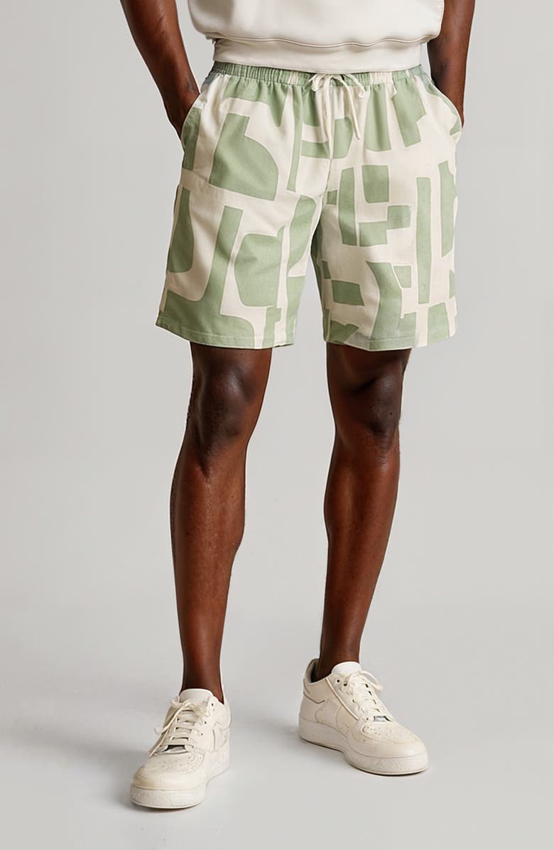 D.RT Geometric Print Swim Trunks, Main, color, White/ Light Green