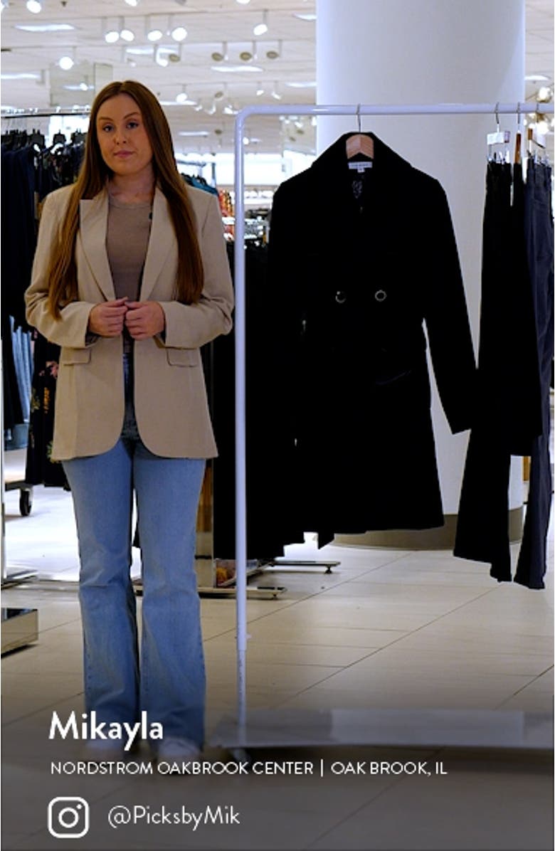 Belted Faux Leather Trim Wool Blend Coat, sales video thumbnail