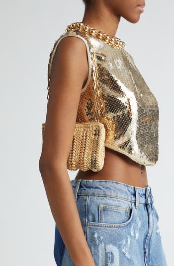 【Rabanne】 1969 embellished raffia shoulder bag 1969 embellished raffia shoulder bag in beige - Rabanne