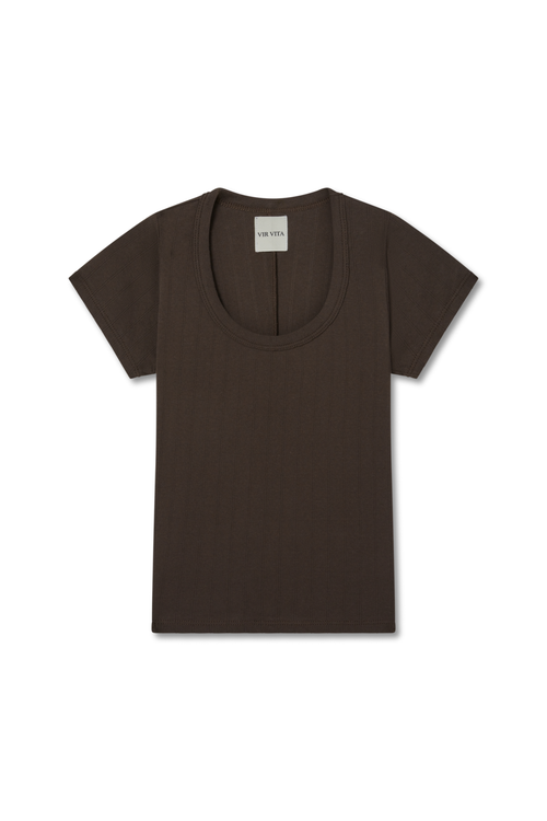 Vir Vita Pointelle Scoop Tee In Brown