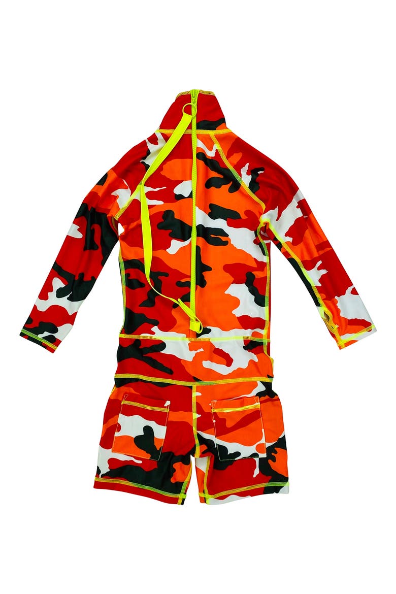 Boys' One-Piece Swimsuit - UPF 50+, Alternate, color, Bright Red Camo