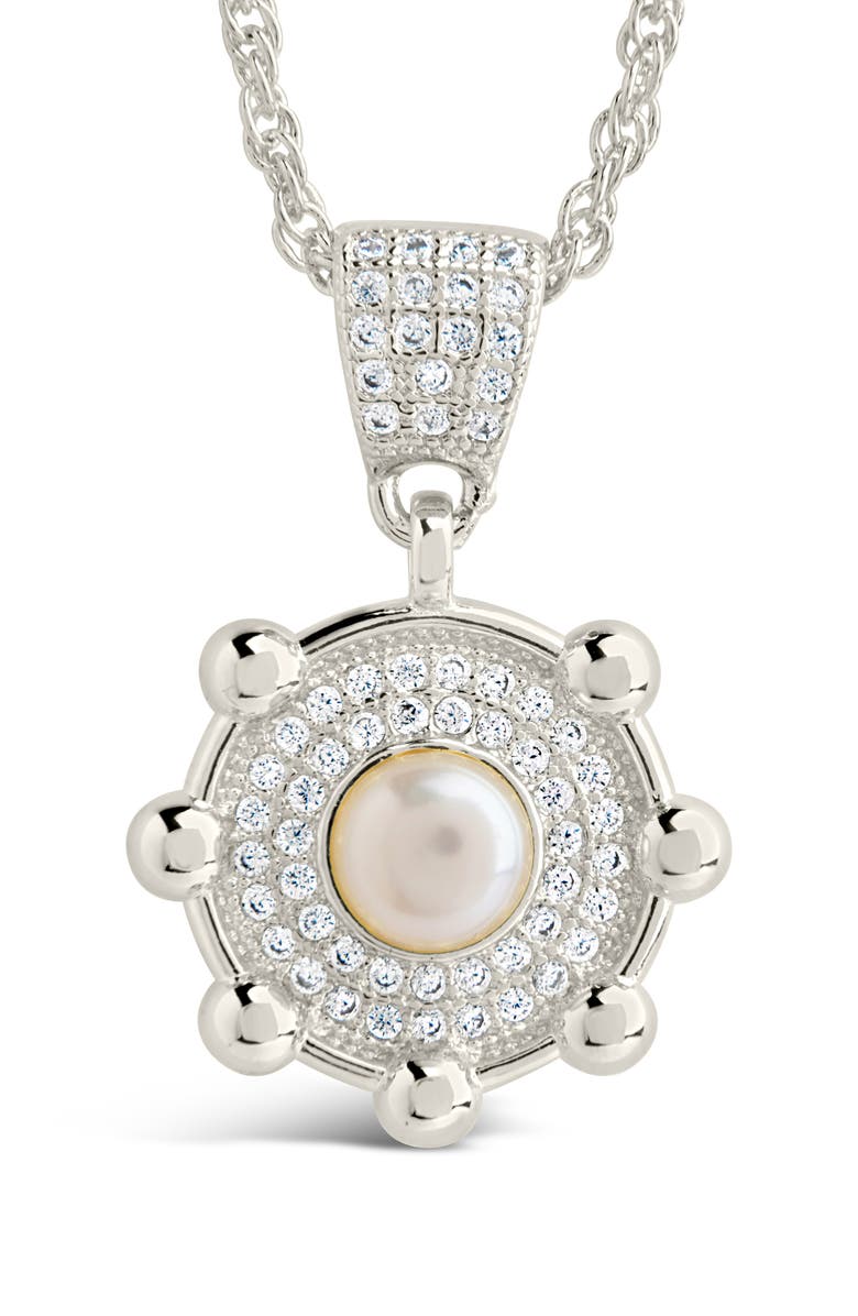 Sterling Forever Etta Cubic Zirconia & Faux Pearl Pendant Necklace, Alternate, color, Silver