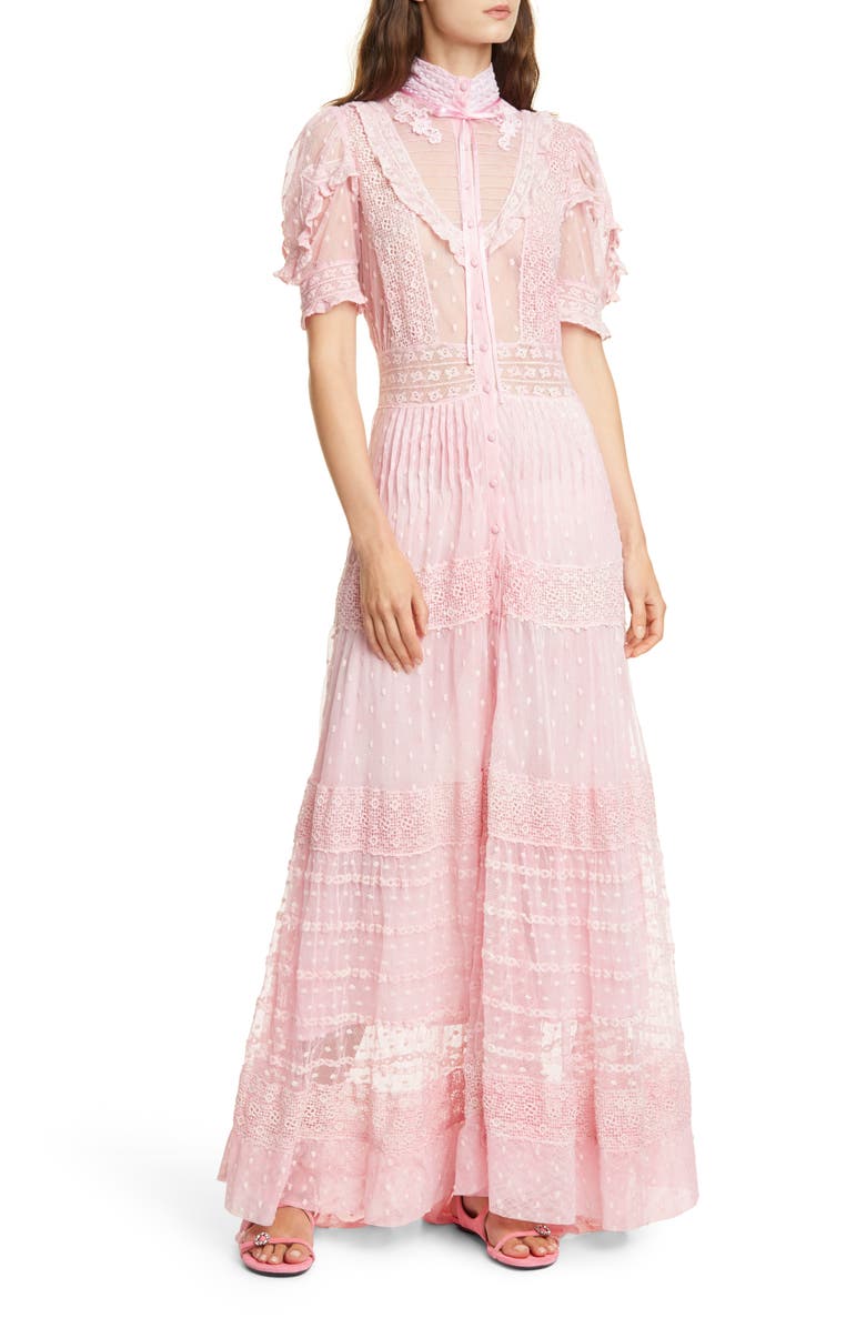 LoveShackFancy Priya Lace & Swiss Dot Maxi Dress, Alternate, color, 