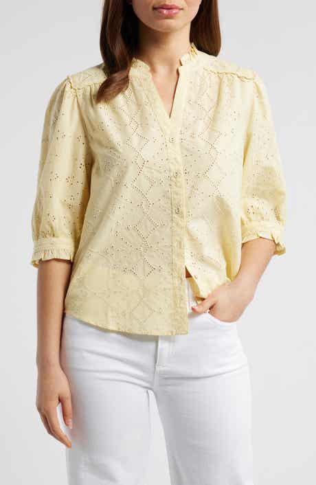 Embroidered Eyelet Button-Up Shirt
