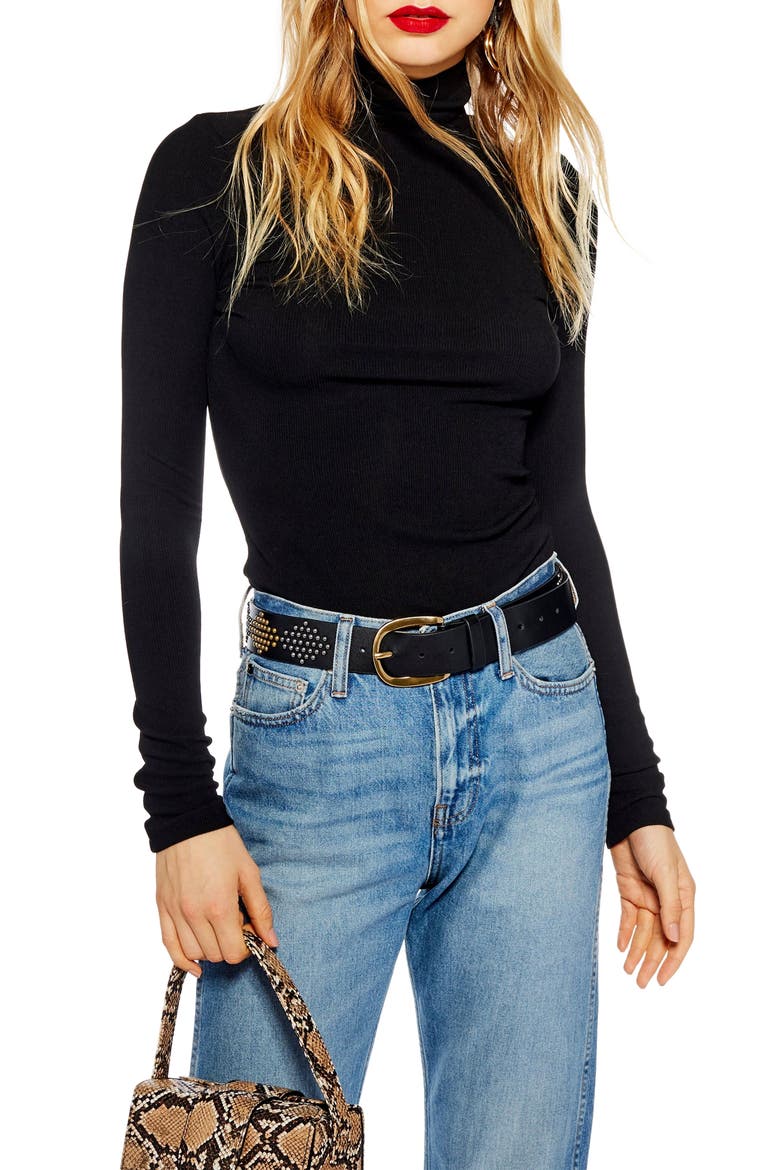 Ribbed Turtleneck Top, Main, color, BLACK