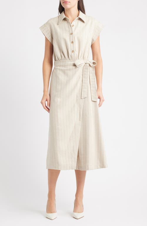 ZOE AND CLAIRE Tie Waist Shirtdress in Beige 