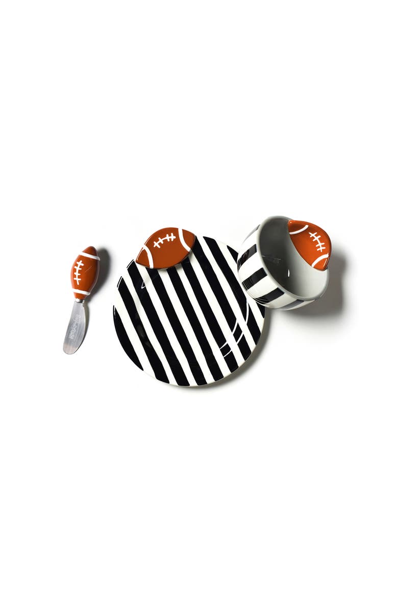 Football Embellishment Plate Bowl and Spreader Set, Main, color, Black