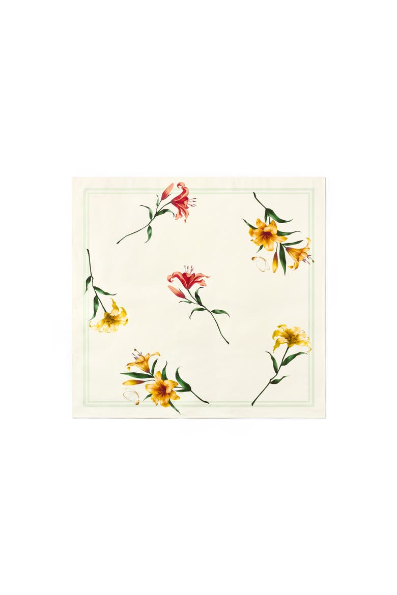 Women's Lily Print Silk Scarf, Alternate, color, Lily White