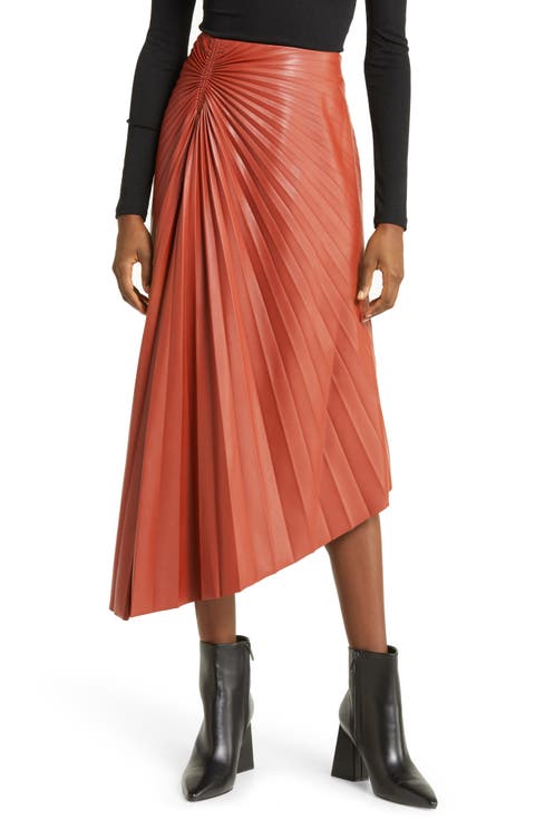 Tracy Pleat Asymmetric Faux Leather Skirt