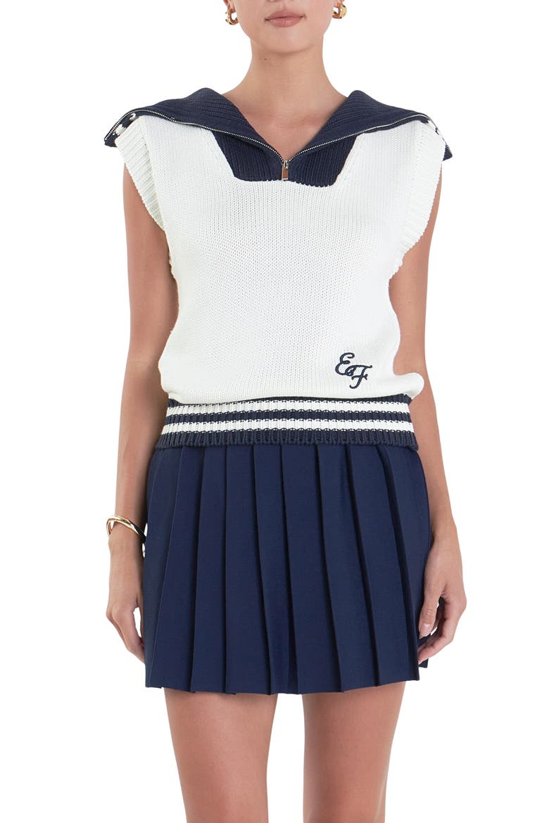 Sports Club Contrast Collar Half Zip Sweater, Main, color, WHITE/ NAVY