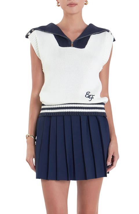 Sports Club Contrast Collar Half Zip Sweater