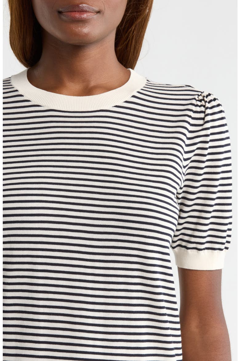 The Stripe Gather Crop Cotton & Modal Sweater, Alternate, color, CREAM MULTI