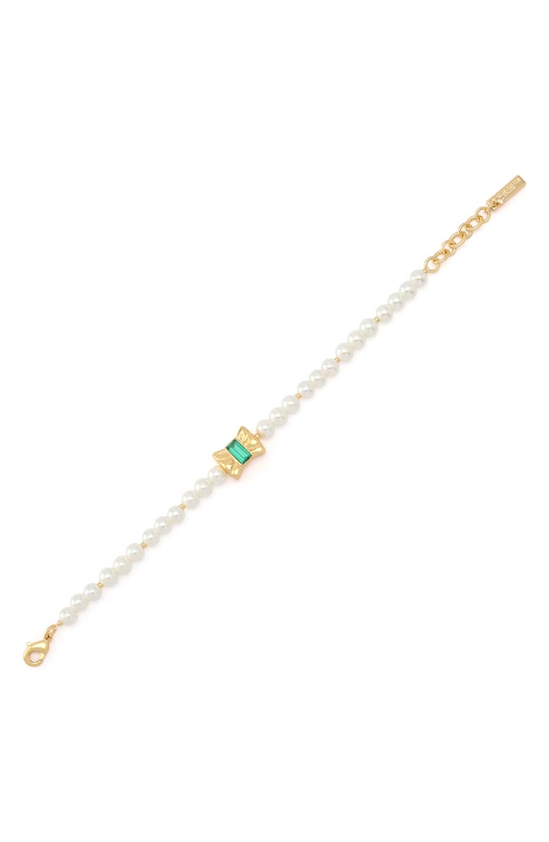 Kurt Geiger London Bow Charm Faux Pearl Bracelet, Alternate, color, Gold/ Pearl