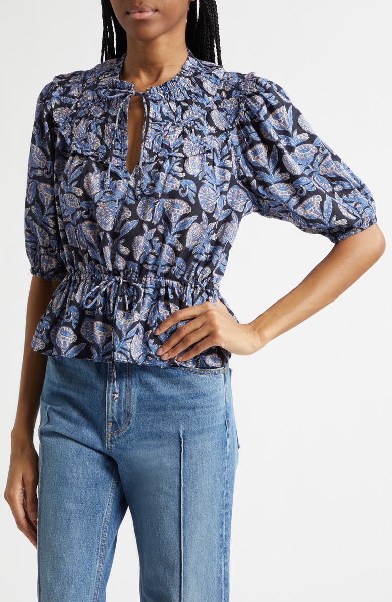 Ulla Johnson Elvie Floral Frill Collar Puff Sleeve Top, Alternate, color, Zinnia