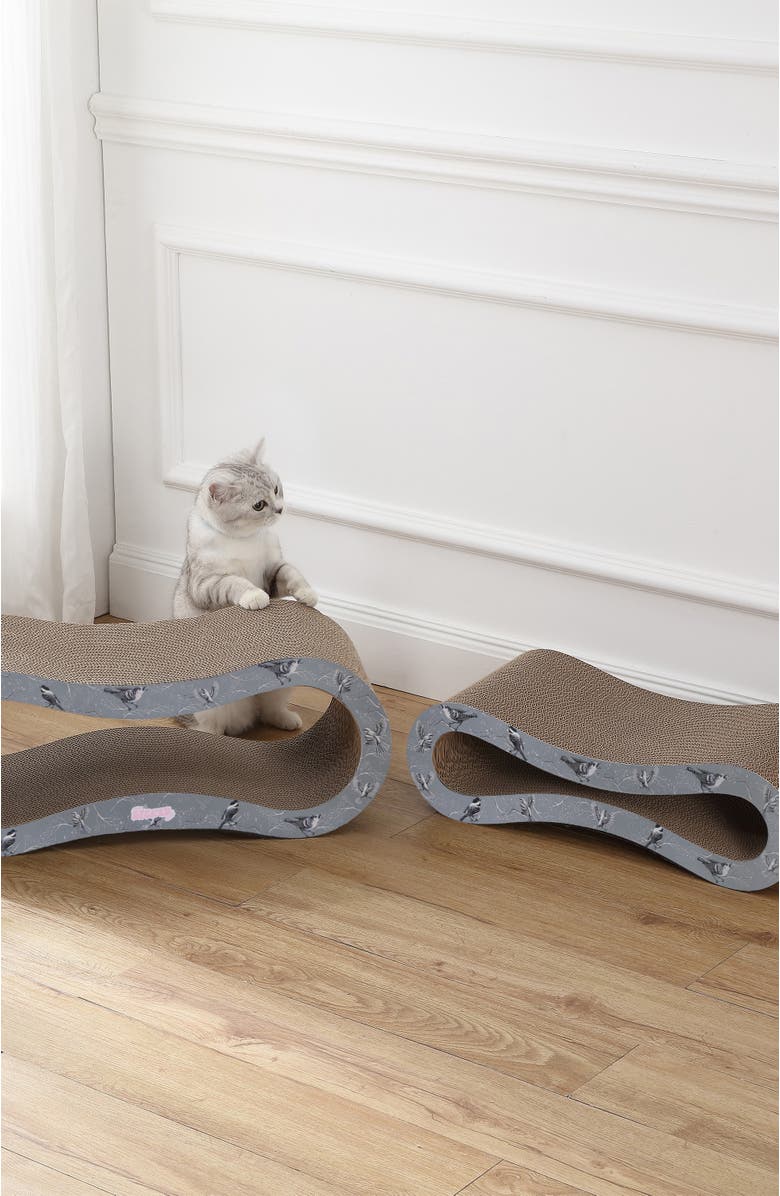 The Licker Store Suvi 26" Modern Cardboard Infinity 2-in-1 Lounge Bed Cat Scratcher with Catnip, Alternate, color, Gray