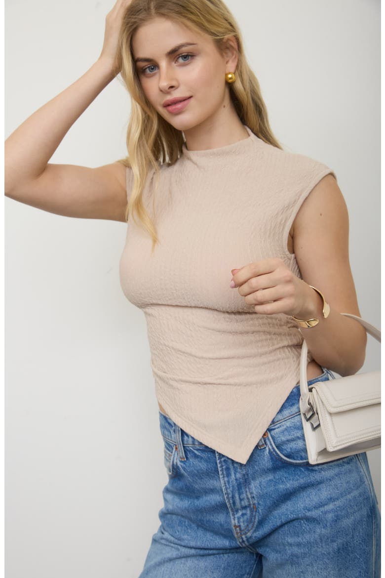Mock Neck Handkerchief Hem Top, Alternate, color, LIGHT KHAKI