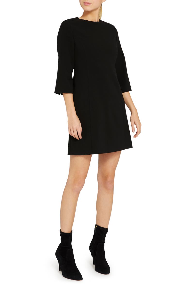 Three-Quarter Sleeve Shift Dress, Main, color, BLACK