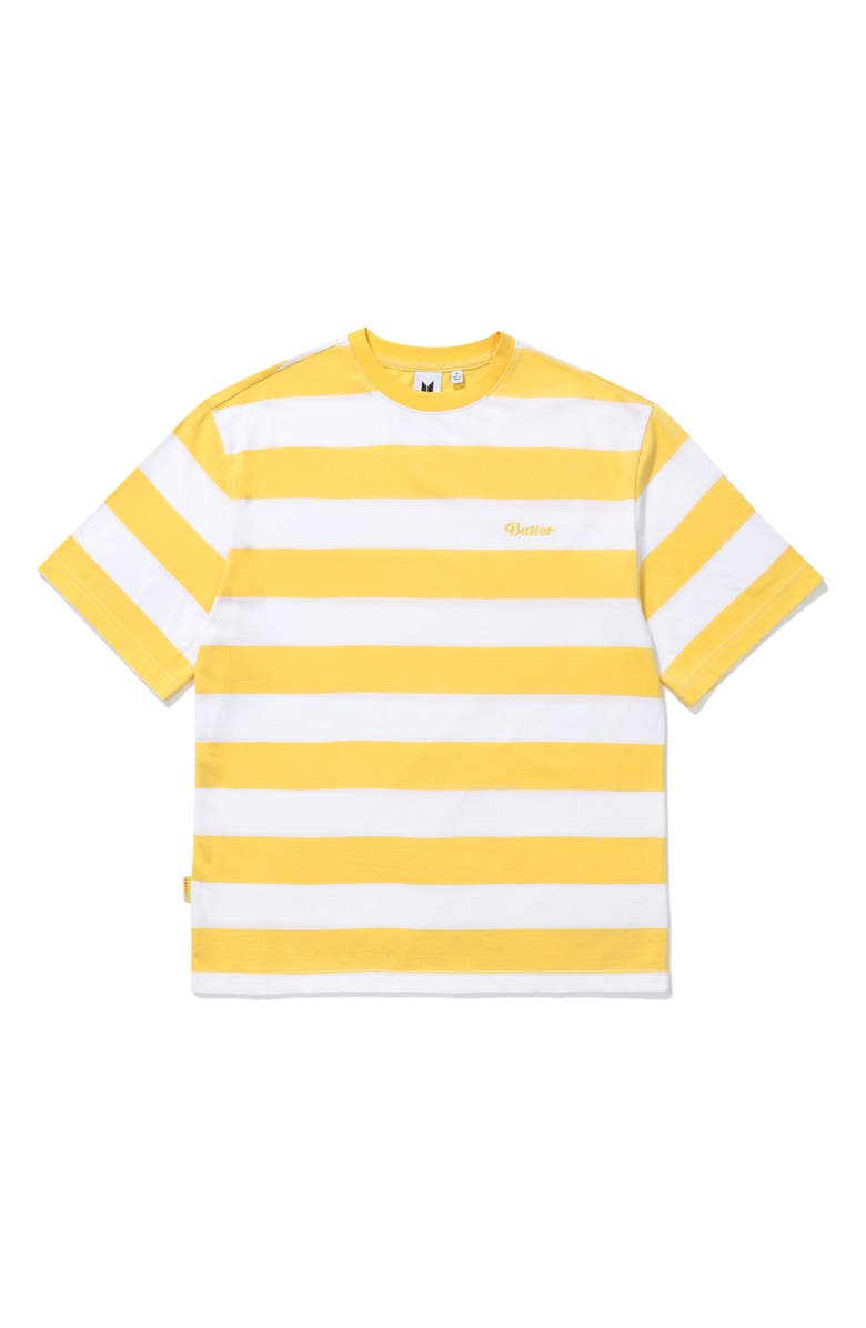 BTS THEMED MERCH Gender Inclusive Butter Striped Short Sleeve T-Shirt, Main, color,