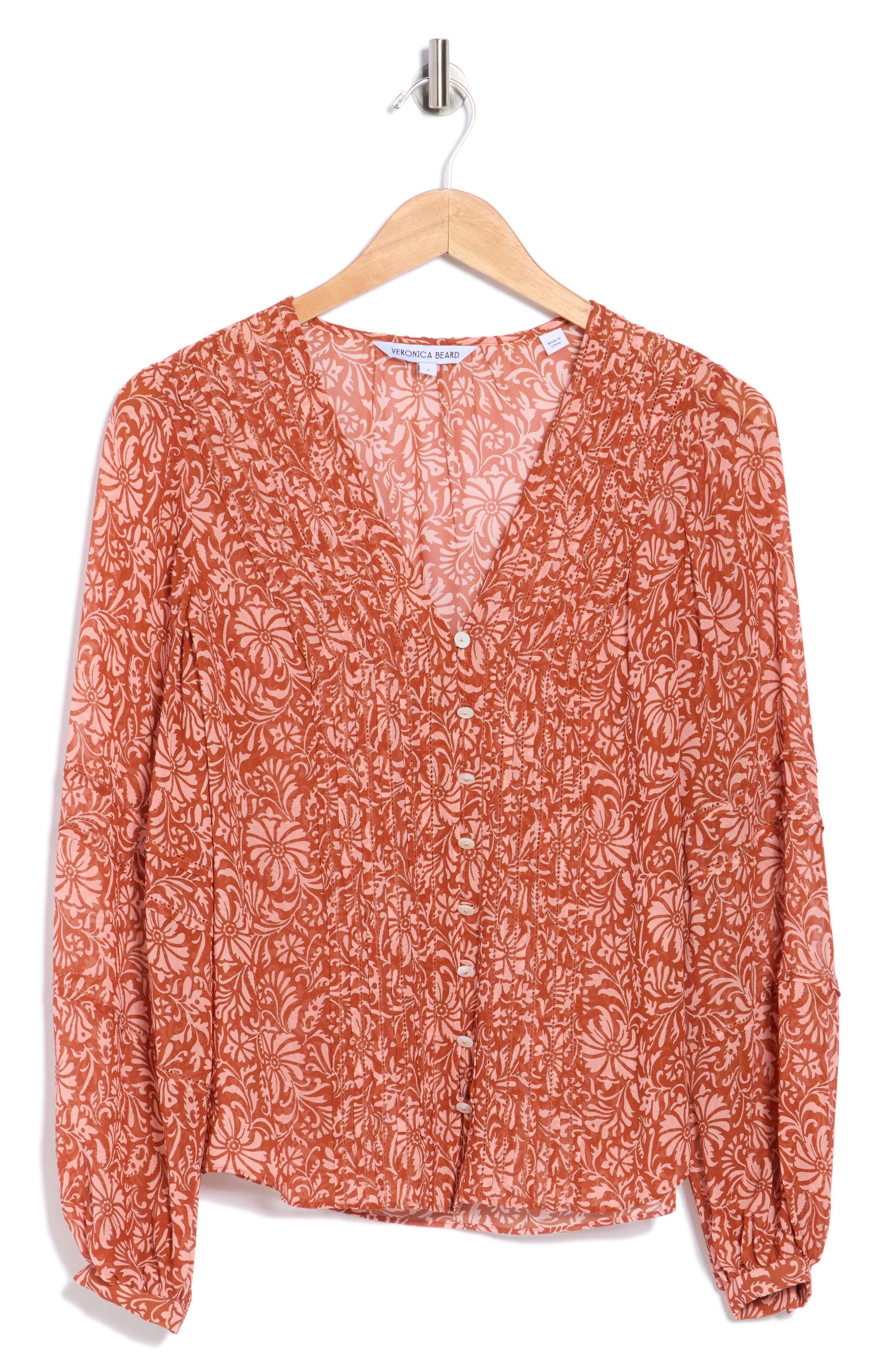 Veronica Beard Calvin Long Sleeve Silk Button-Up Top