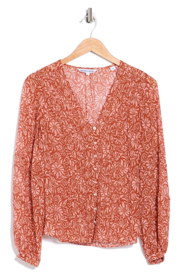Calvin Long Sleeve Silk Button-Up Top, Alternate, color, DARK PERSIMMON MULTI