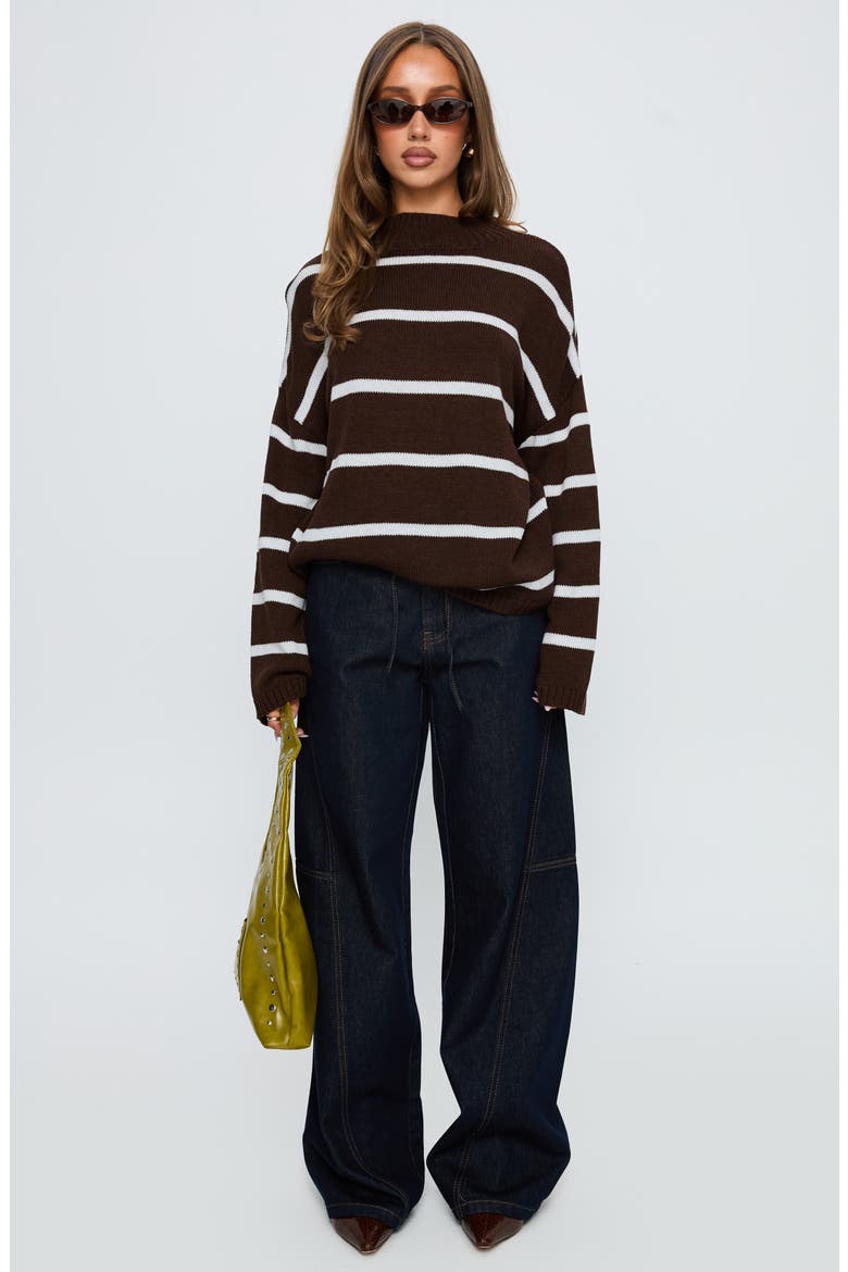 Alara Stripe Mock Neck Sweater, Alternate, color, BROWN STRIPE