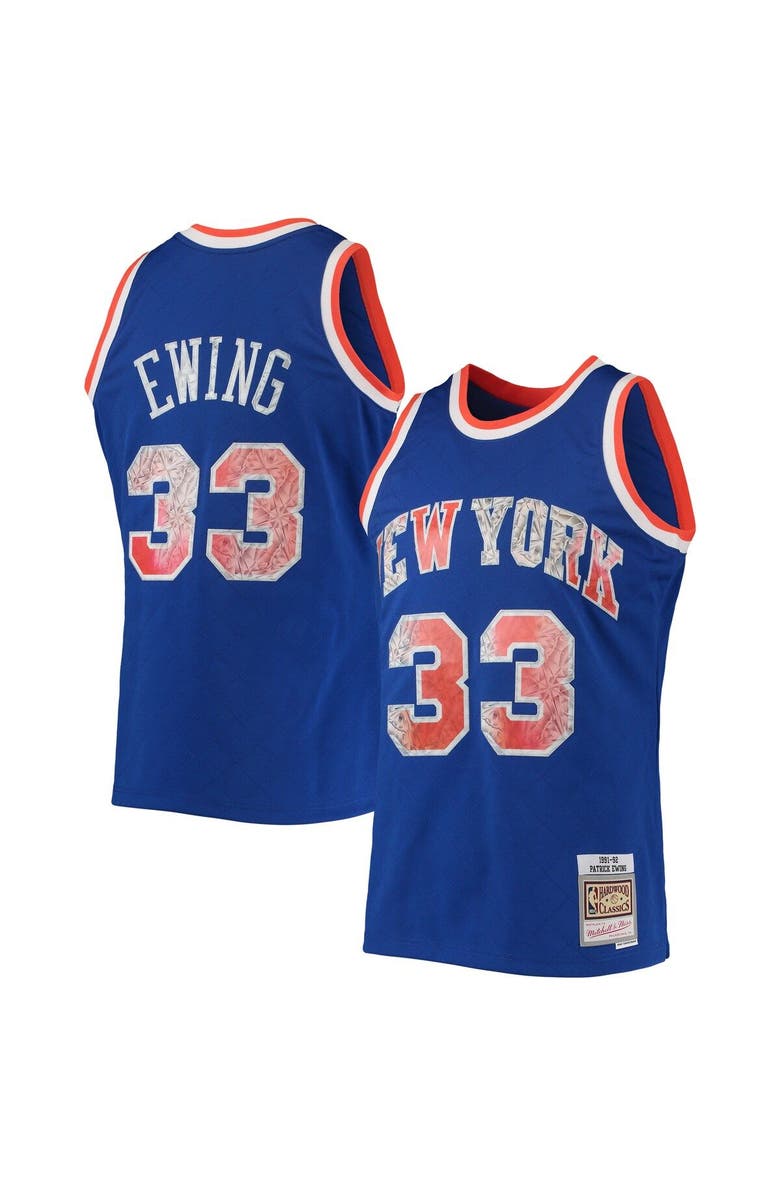 Mitchell & Ness Men's Mitchell & Ness Patrick Ewing Blue New York Knicks 1991/92 Hardwood Classics NBA 75th Anniversary Diamond Swingman Jersey, Main, color,