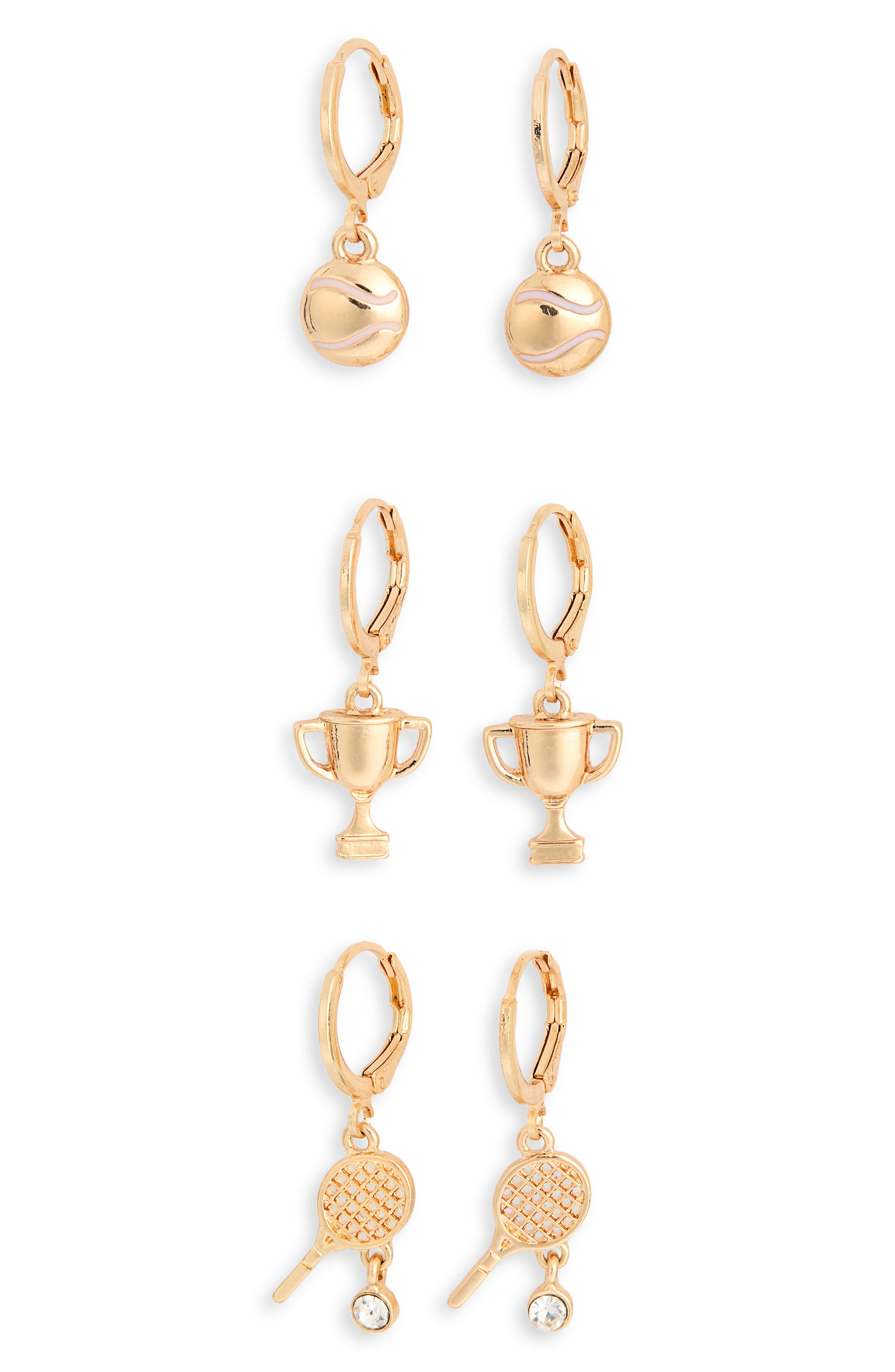 Tennis Theme Set of 3 Huggie Hoop Earrings