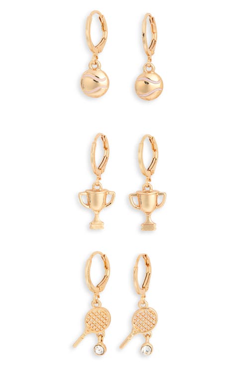 Tennis Theme Set of 3 Huggie Hoop Earrings