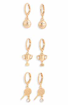 Tennis Theme Set of 3 Huggie Hoop Earrings
