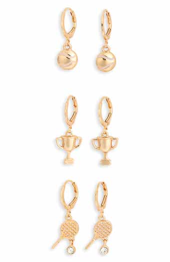 Tennis Theme Set of 3 Huggie Hoop Earrings