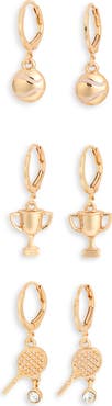 Leith Tennis Theme Set of 3 Huggie Hoop Earrings