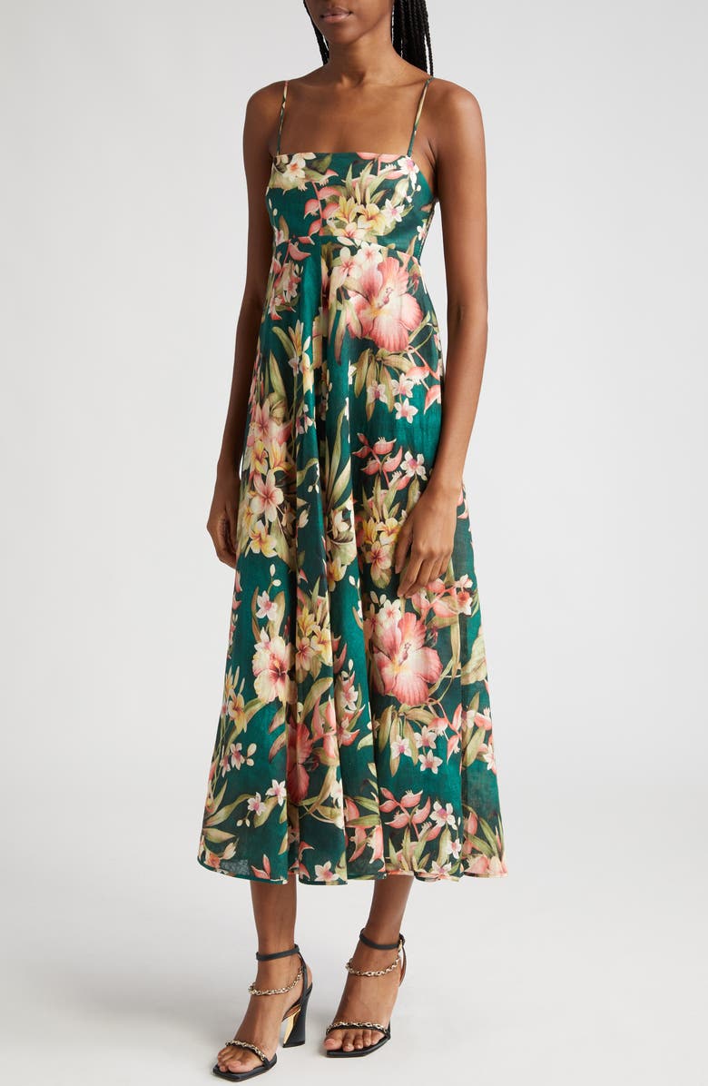 Zimmermann Lexi Tropical Floral Convertible Linen Midi Dress, Alternate, color, 